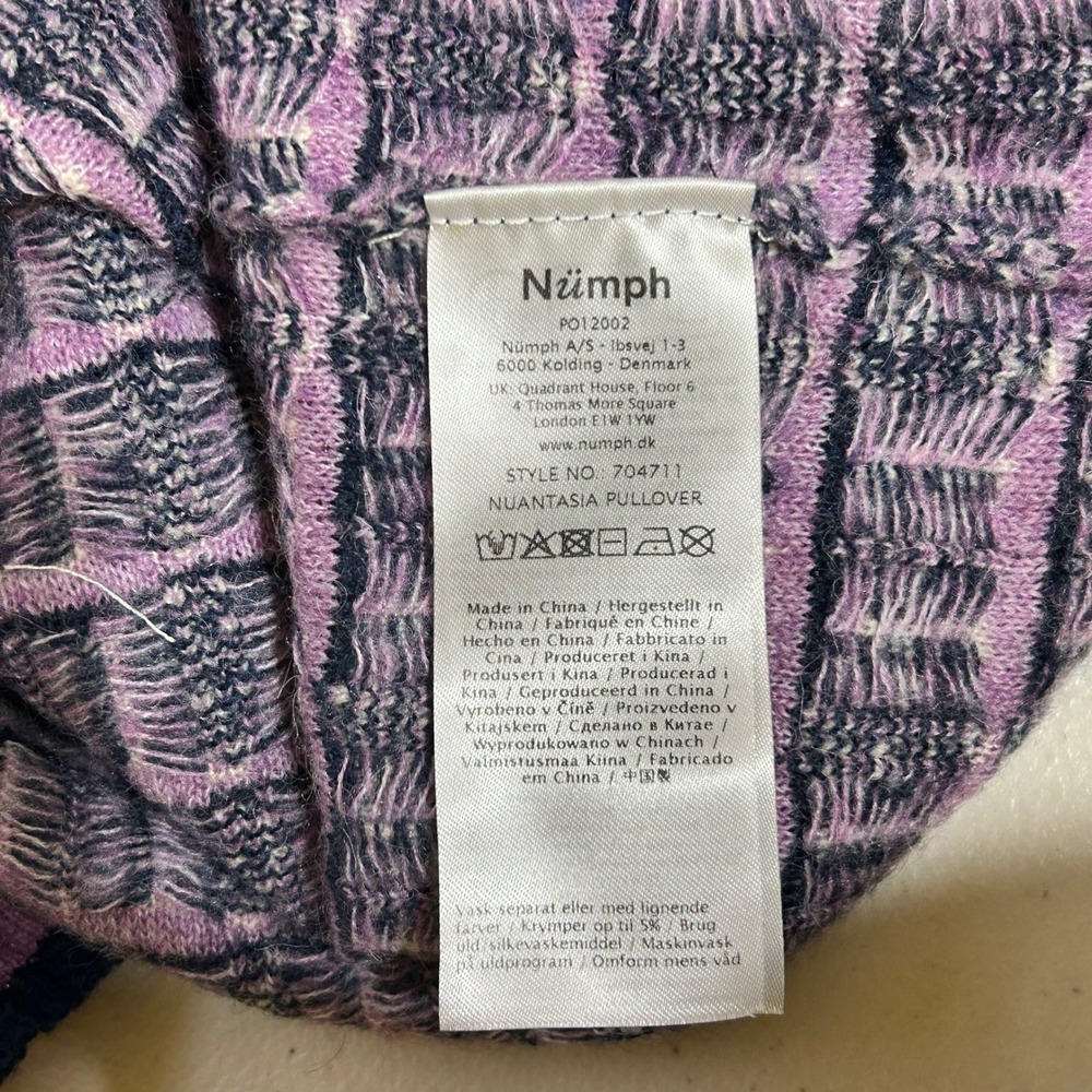 Nümph Anthroplogie Pullover Sweater Women's M Purple Check Wool Alpaca Blend - Picture 7 of 7